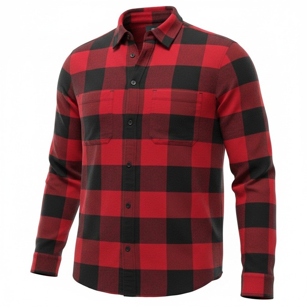 Flannel Shirt H&M Large Mens Red Black Excellent Buffalo Plaid Relaxed Fit